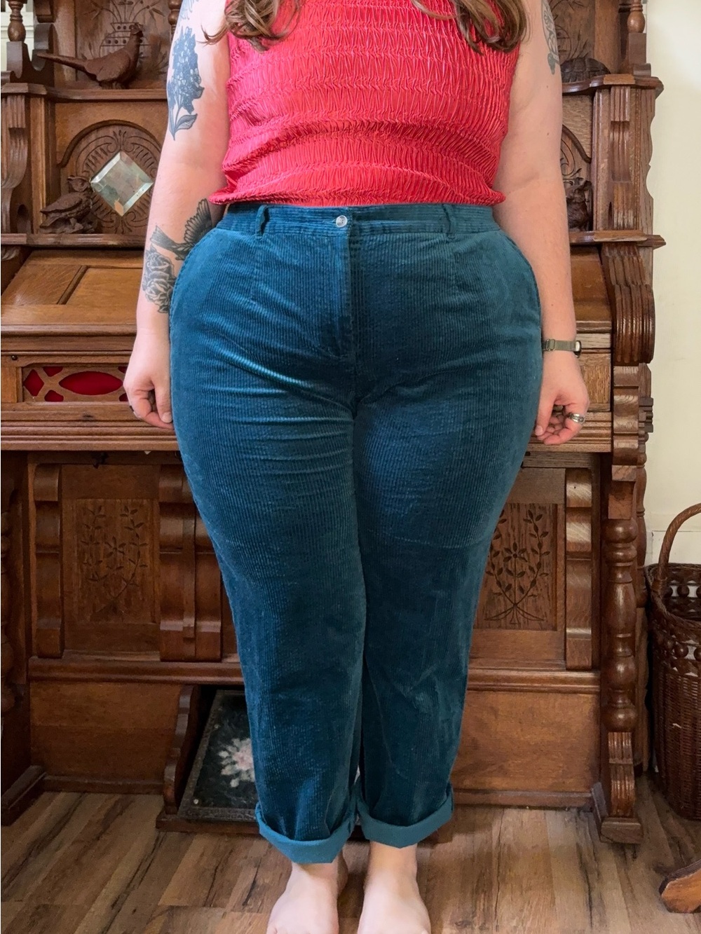 Adorable Blue Vintage Retro 90a Corduroy Utility Tailored Trouser Pants